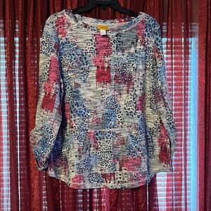 Ruby Rd. Pink and Blue Patterned Sweatshirt